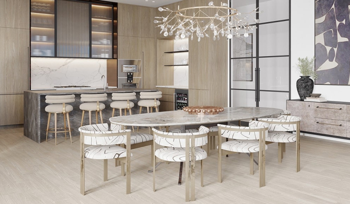 rendering of peninsula sarasota penthouse kitchen and dining rooms