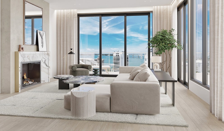 rendering of peninsula sarasota penthouse living room