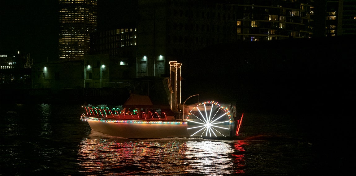 boat decorated for the sarasota holiday events