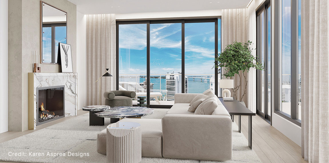 Peninsula Sarasota Penthouse Living Room Rendering