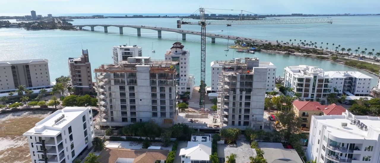 Sarasota condominium construction progress aerial