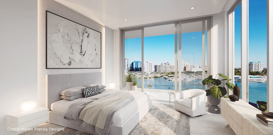 Peninsula sarasota bedroom views with a Full-Floor Condo Design